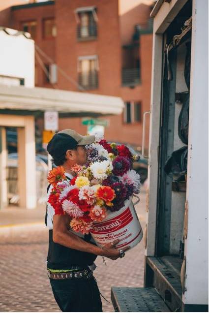 Students arranging flowers